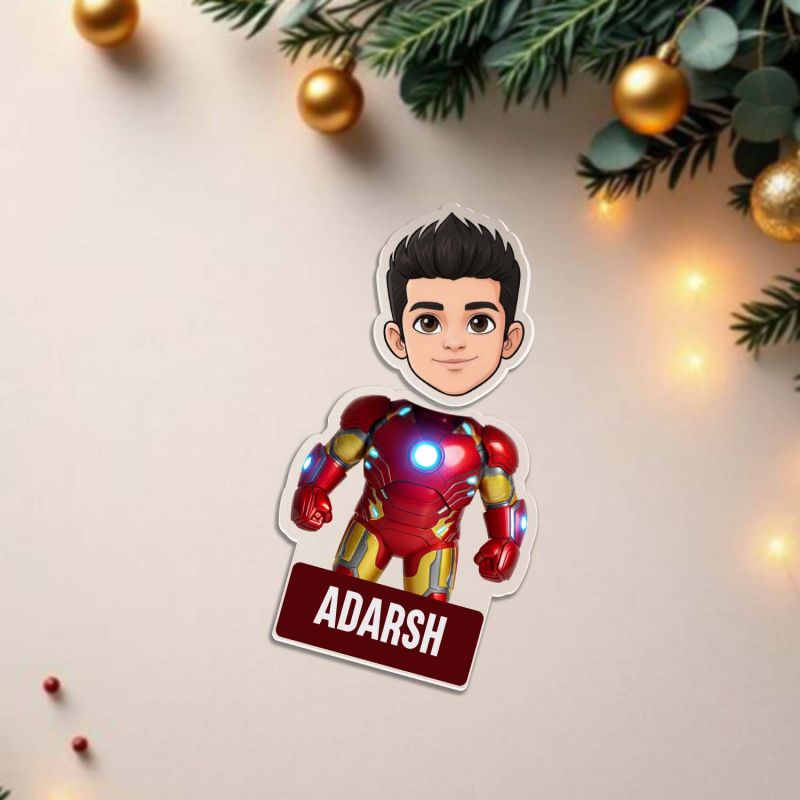 Personalized Bobble Head Ironman458 Superhero Cartoon Standee with Shaking Head, Custom with Name Idol for Car Dashboard & Home Decor Gift for Superhero Fans Return Gift Solar Powered